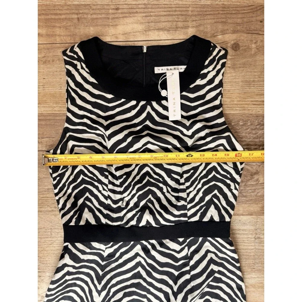 Trina Turk Dress 6 NWT Black And Ivory Animal Zebra Print Lined Sheath - Picture 3 of 6
